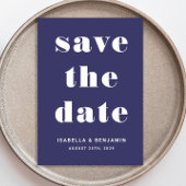 Marineblauwe moderne typografie bruiloft save the date