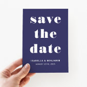 Marineblauwe moderne typografie bruiloft save the date
