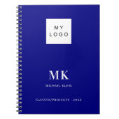 Marineblauwe monogram initiaal zakelijk notitieboek (Voorkant)