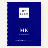 Marineblauwe monogram initialen business notitieboek (Voorkant)