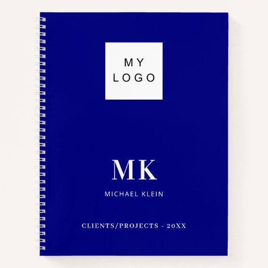 Marineblauwe monogram initialen business notitieboek (Voorkant)