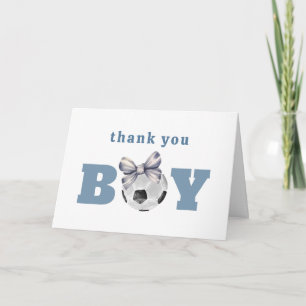 Marineblauwe Mooie Strik Voetbal Jongen Baby Showe Bedankkaart