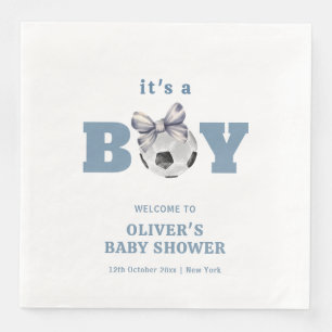 Marineblauwe Mooie Strik Voetbal Jongen Baby Showe Servet