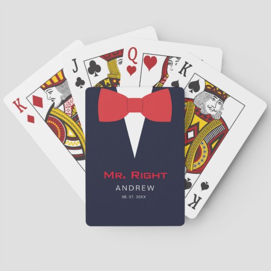 Marineblauwe Mr Right grappige bruidegom  Pokerkaarten (Achterkant)