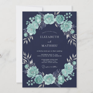 Marineblauwe Munt Sophisticated Winterhuwelijk Kaart