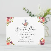Marineblauwe Nautilus Anker Bloemige Bewaar De Dat Save The Date (Staand voorkant)