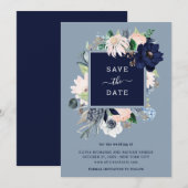 Marineblauwe Nautische Bloemen Save The Date (Voorkant / Achterkant)