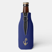 Marineblauwe nautische monogramfleskoeler flesjeskoeler (Fles Achterkant)