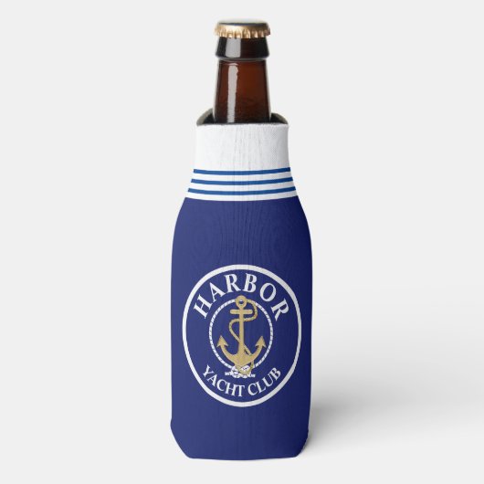 Marineblauwe nautische monogramfleskoeler flesjeskoeler (Fles Voorkant)