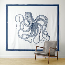 Marineblauwe nautische octopus wandkleed