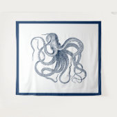 Marineblauwe nautische  octopus wandkleed (Voorkant (horizontaal))
