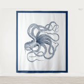 Marineblauwe nautische  octopus wandkleed (Voorkant)