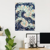 Marineblauwe Oceaan Golf Poster (Thuiskantoor)