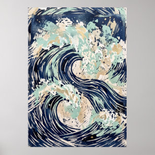 Marineblauwe Oceaan Golf Poster