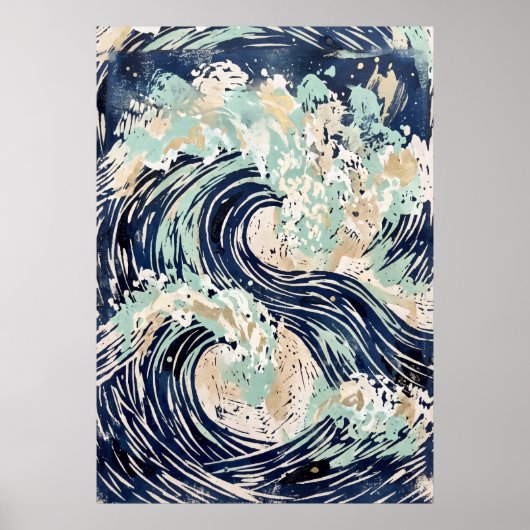 Marineblauwe Oceaan Golf Poster (Voorkant)