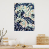 Marineblauwe Oceaan Golf Poster (Keuken)