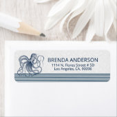 Marineblauwe octopus en strepen op wit etiket (Insitu)