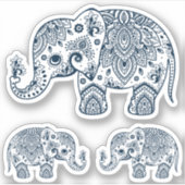 Marineblauwe olifant  bloemenpaisley sticker (Voorkant)