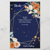 Marineblauwe oranje witte rozen menu  (Achterkant)