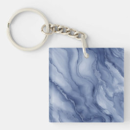 Marineblauwe organische marmerachtige textuur sleutelhanger