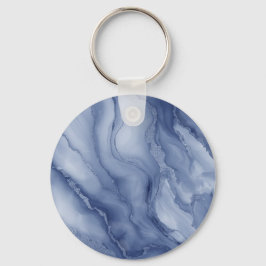 Marineblauwe organische marmerachtige textuur sleutelhanger