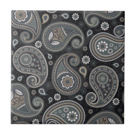 Marineblauwe paisley tegeltje