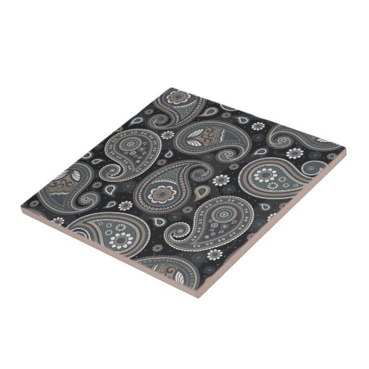 Marineblauwe paisley tegeltje (Zijkant)