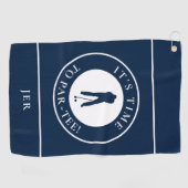 Marineblauwe Par Tee Golfer Monogram Golfhanddoek (Horizontaal)
