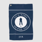 Marineblauwe Par Tee Golfer Monogram Golfhanddoek (Voorkant)