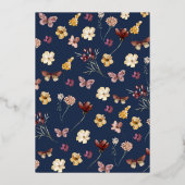 Marineblauwe Pastel Wilde Bloem Moderne Boho Bruil Folie Uitnodiging (Achterkant)