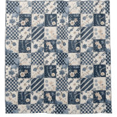 Marineblauwe Patchwork Dekbed Rustieke Bloemen Ret Douchegordijn (Voorkant)