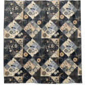 Marineblauwe Patchwork Dekbed Rustieke Bloemen Ret Douchegordijn (Voorkant)