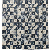 Marineblauwe Patchwork Dekbed Rustieke Bloemen Ret Douchegordijn (Voorkant)