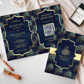 Marineblauwe Pauwveren QR-code Moslim Bruiloft