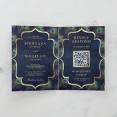 Marineblauwe Pauwveren QR-code Moslim Bruiloft (Binnen)
