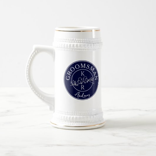 Marineblauwe Persoonlijke Bruidsjonkers Bierpul (Links)