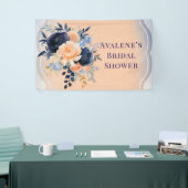 Marineblauwe Perzik Geschilderde Bloemige Bruidsdo Spandoek (Beurs)