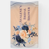 Marineblauwe Perzik Geschilderde Bloemige Bruidsdo Spandoek (Verticaal)