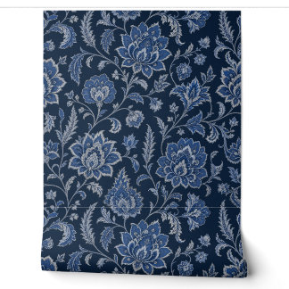 Marineblauwe Perzische Bloem Behang