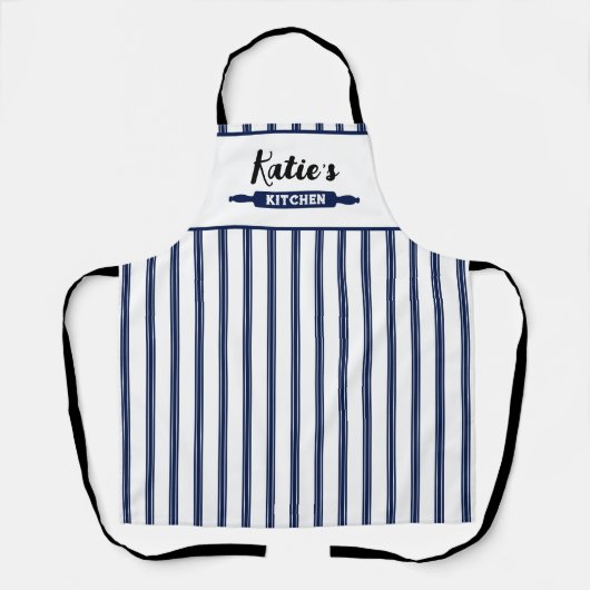 Marineblauwe Pinstripe Custom Schort (Voorkant)