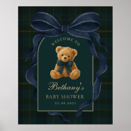 Marineblauwe Polo Teddybeer Babyshower Welkom Poster
