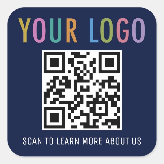 Marineblauwe QR-code Stickers Zakelijk Logo Vierka (Voorkant)