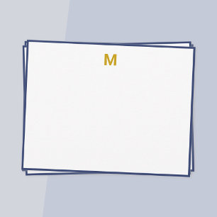 Marineblauwe Rand Gouden Minimalistische Monogram Notitiekaartje