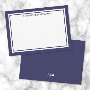 Marineblauwe Rand Minimalistische Naam Initiaal Notitiekaartje