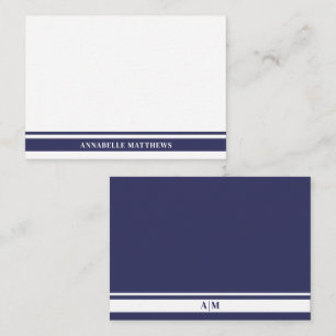 Marineblauwe rand minimalistische naam monogram notitiekaartje