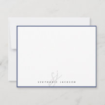 Marineblauwe Rand Monogram Schrift Modern Minimali
