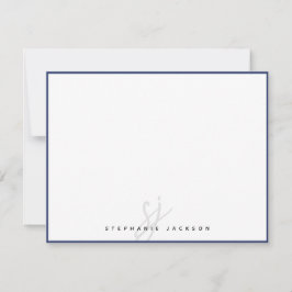 Marineblauwe Rand Monogram Schrift Modern Minimali Notitiekaartje