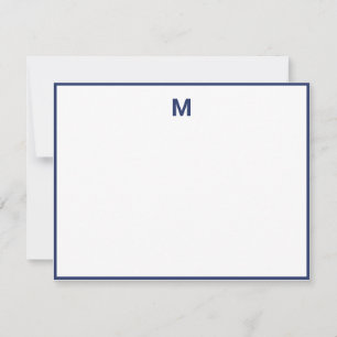 Marineblauwe Rand Vet Letter Minimalistische Monog Notitiekaartje