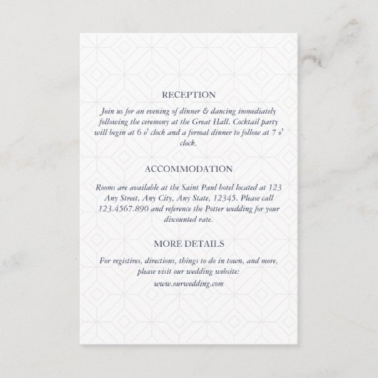 Marineblauwe reisbestemming Trouwgegevens Informatiekaartje (Voorkant)