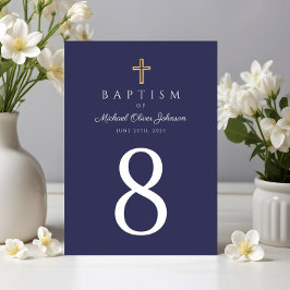 Marineblauwe religieuze kruis jongensdoop kaart